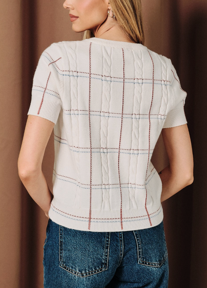 Preppy Plaid Sweater Top in Off-White