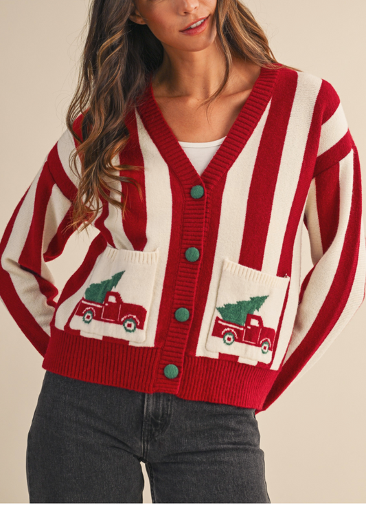 Christmas Truck Sweater Cardigan