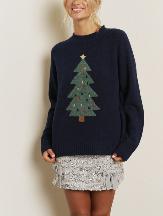 Christmas Tree Pullover Sweater in Navy