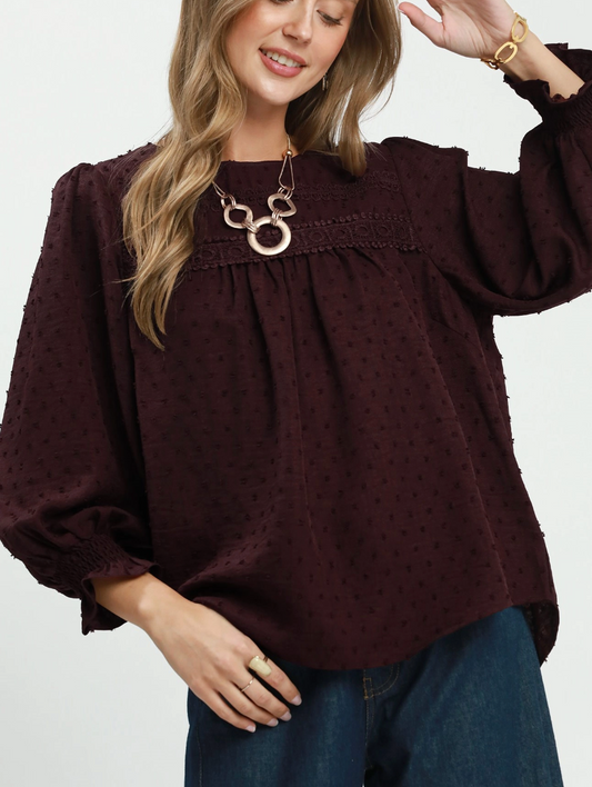 Timeless Elegance Swiss Dot Top in Maroon