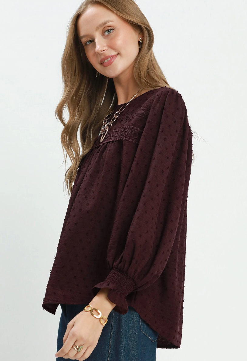Timeless Elegance Swiss Dot Top in Maroon