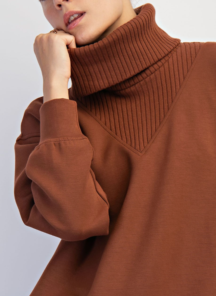 Comfort Edge Turtleneck Top in Brown