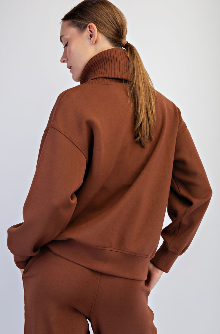 Comfort Edge Turtleneck Top in Brown