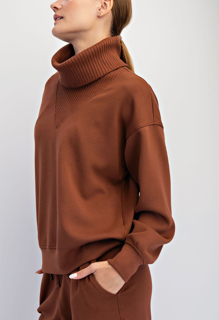 Comfort Edge Turtleneck Top in Brown