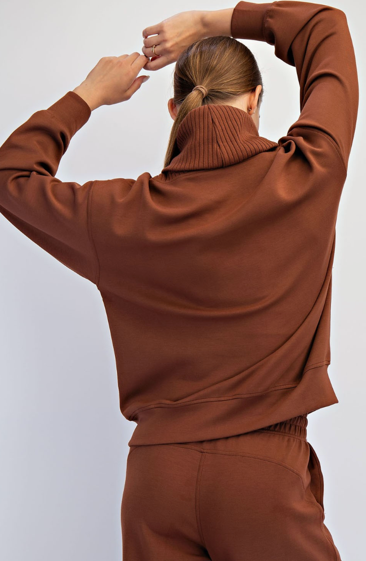 Comfort Edge Turtleneck Top in Brown