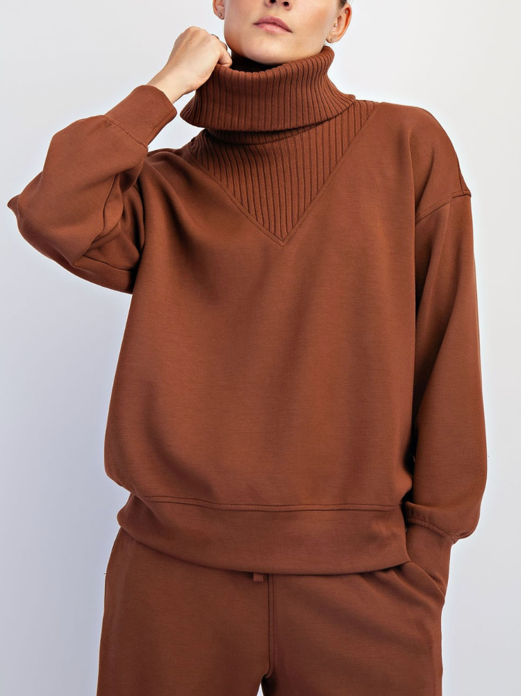 Comfort Edge Turtleneck Top in Brown