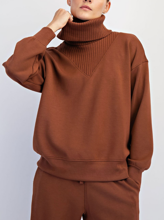 Comfort Edge Turtleneck Top in Brown