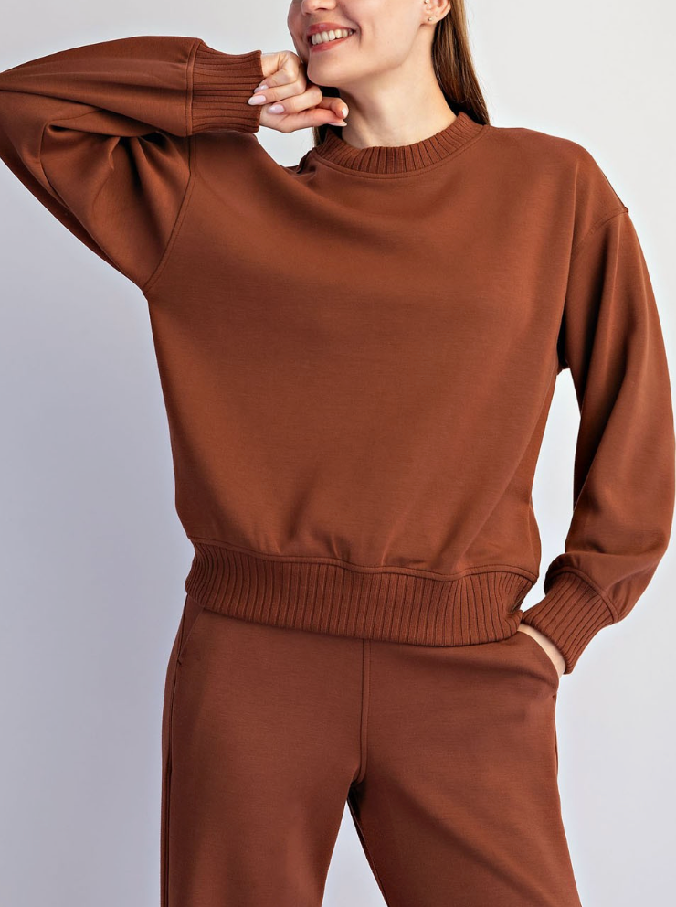Comfort Edge Pullover Top in Brown