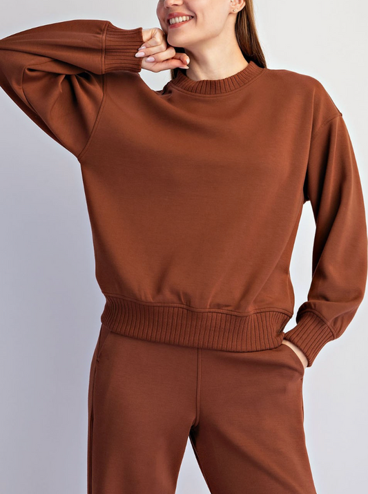 Comfort Edge Pullover Top in Brown