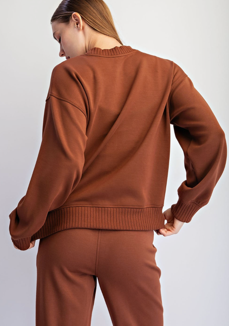 Comfort Edge Pullover Top in Brown