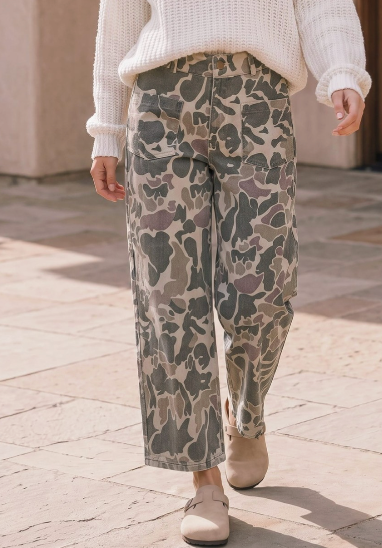 Camo Crush Pants in Cream/Olive