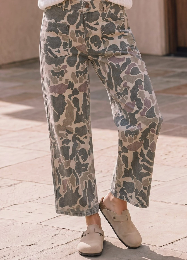 Camo Crush Pants in Cream/Olive