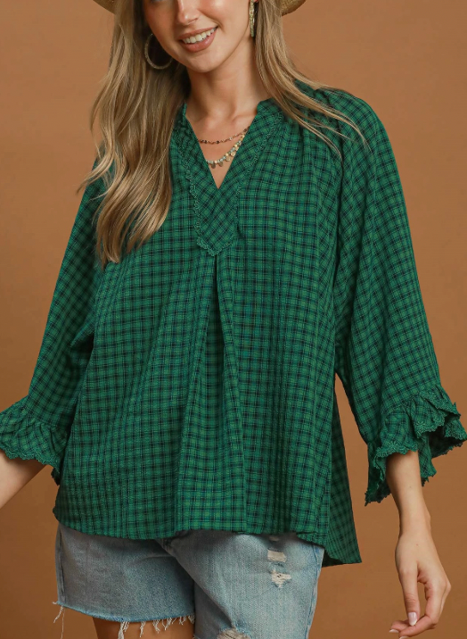 Emerald Fields Plaid Blouse