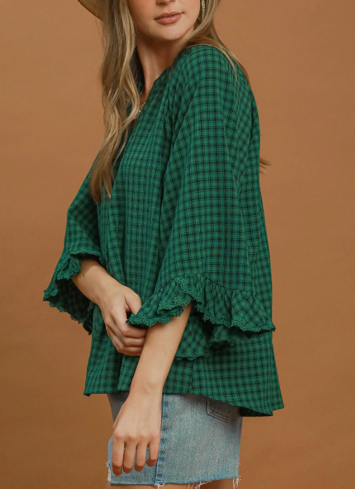 Emerald Fields Plaid Blouse