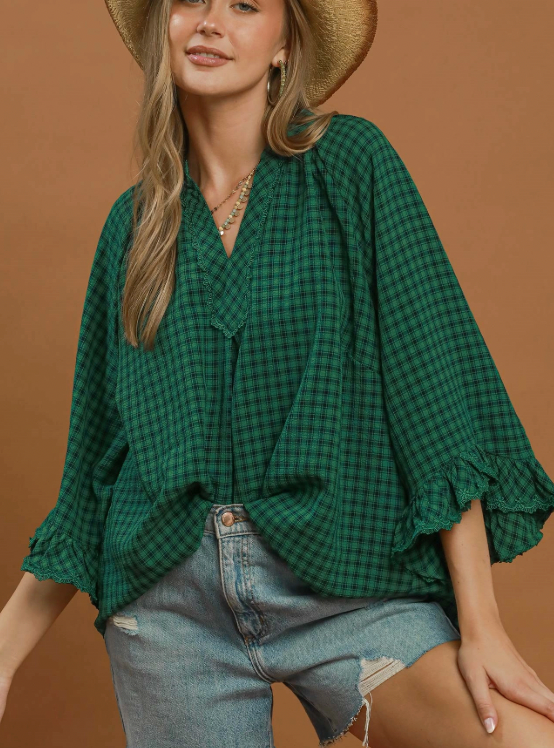 Emerald Fields Plaid Blouse