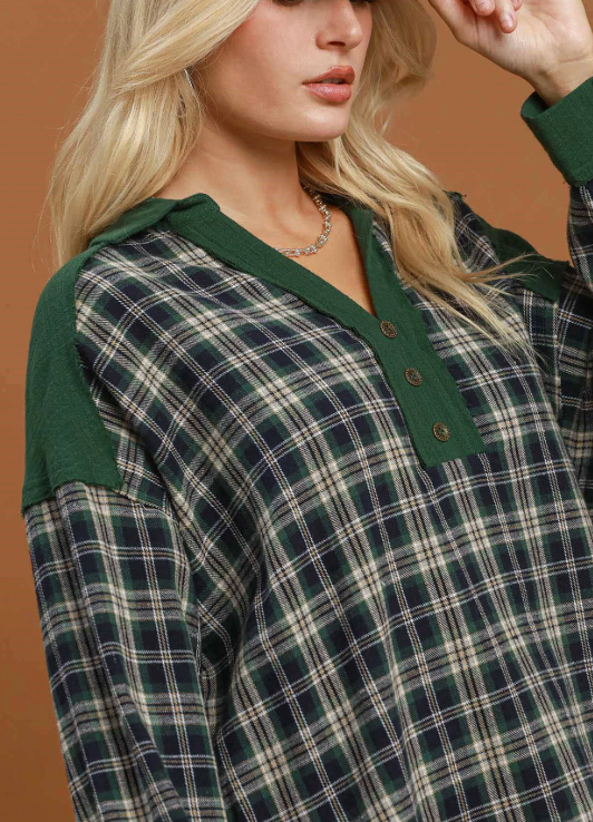 Willow Creek Plaid Top in Hunter Green
