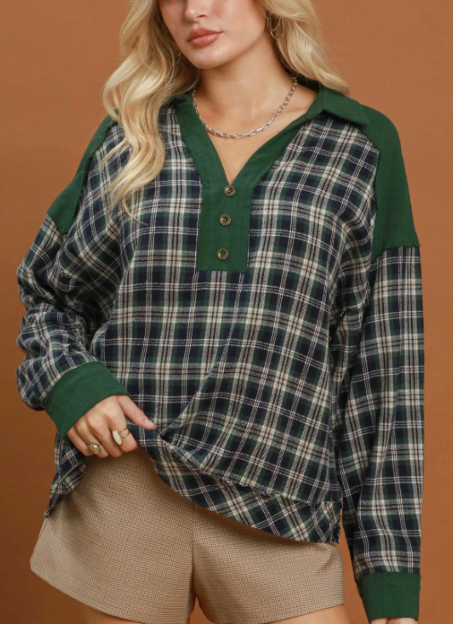 Willow Creek Plaid Top in Hunter Green
