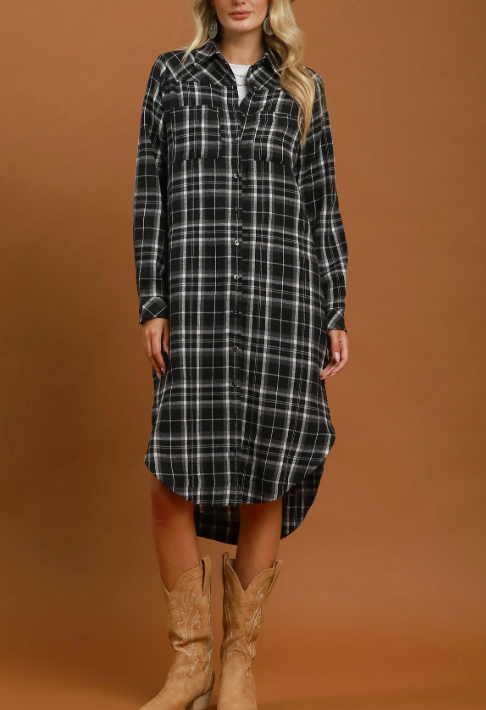 Midnight Montana Shirt Dress in Black Plaid