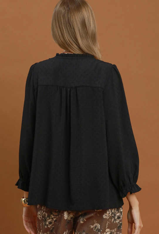 Sweet Ruffle Trim Top in Black