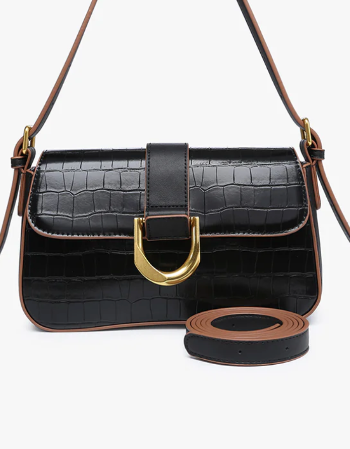 Lima Croc Embossed Black Purse