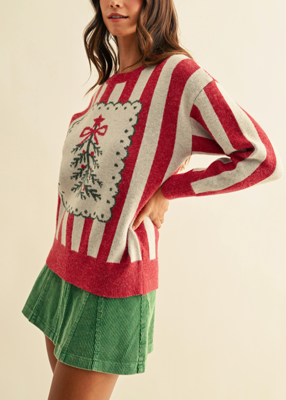 Vintage Christmas Tree Striped Sweater