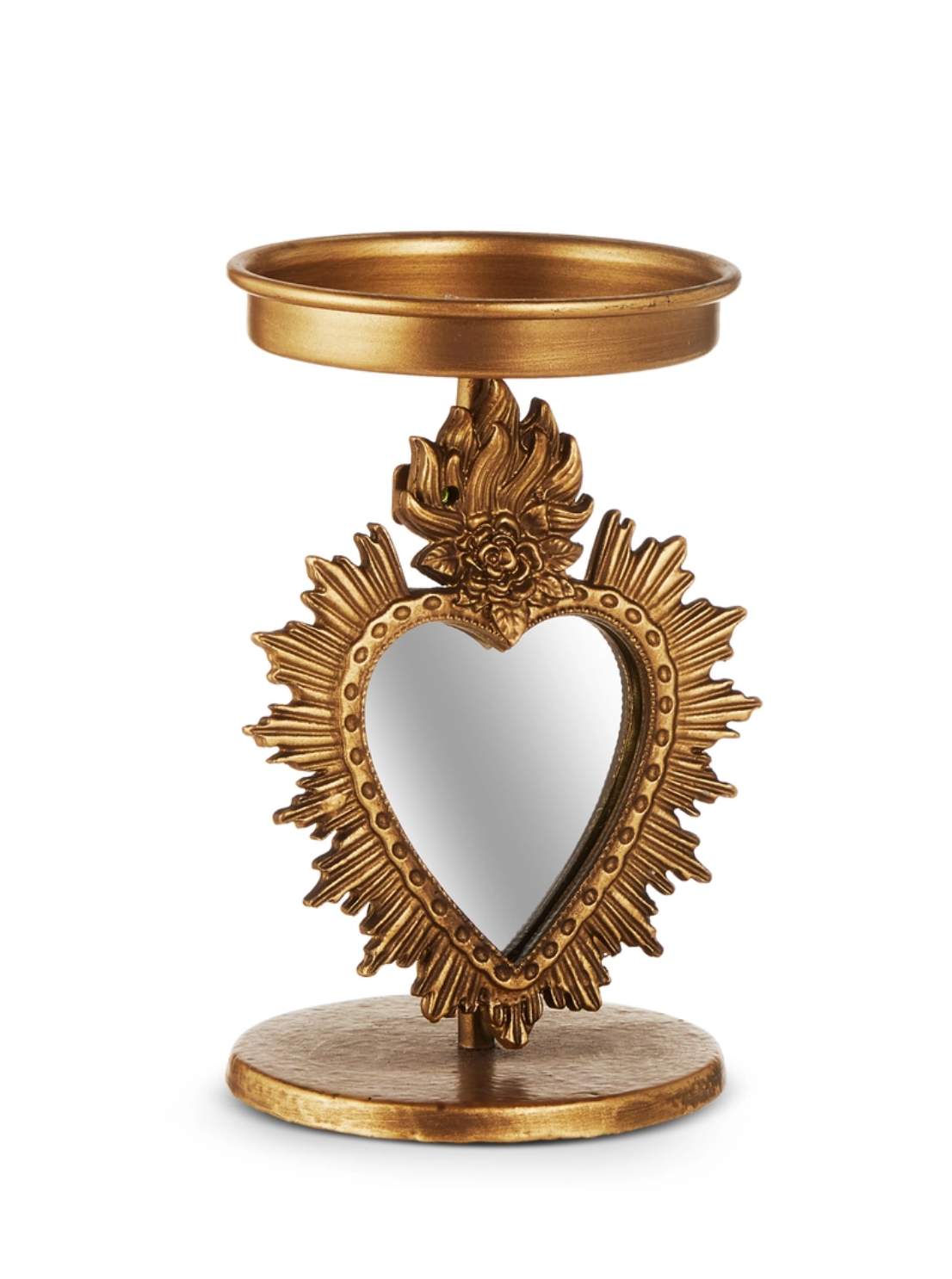 Antique Gold Mirrored Heart Candle Holder