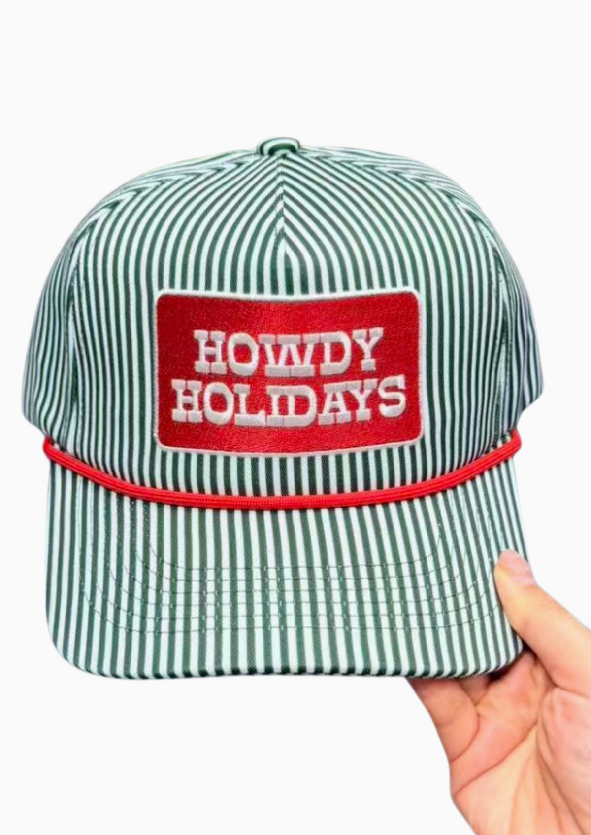 Howdy Holidays Green Striped Cap