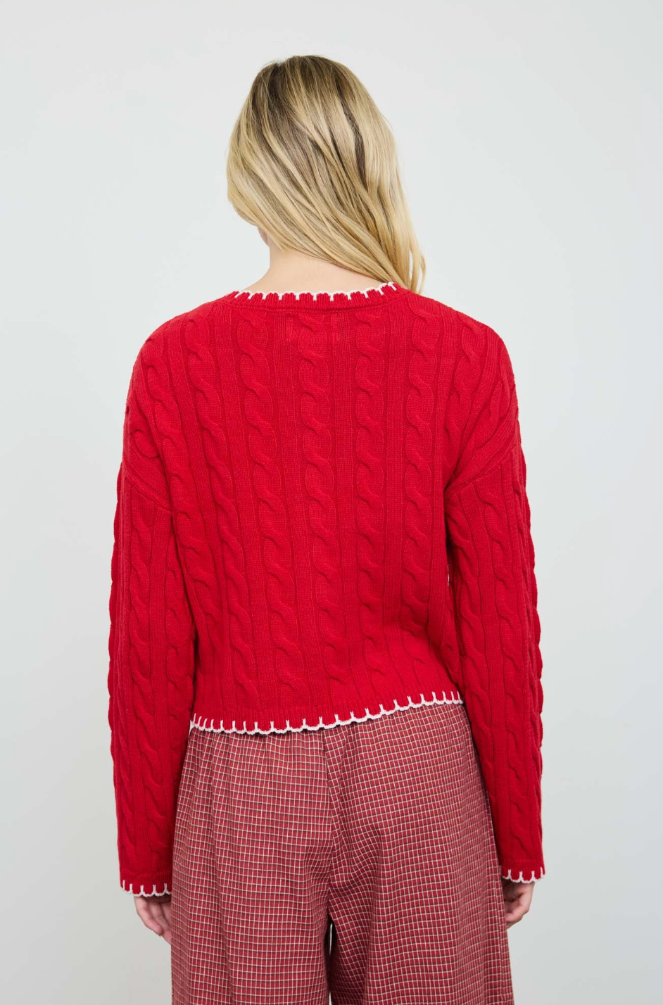 Oh Deer Scalloped Cardigan Sweater in Red