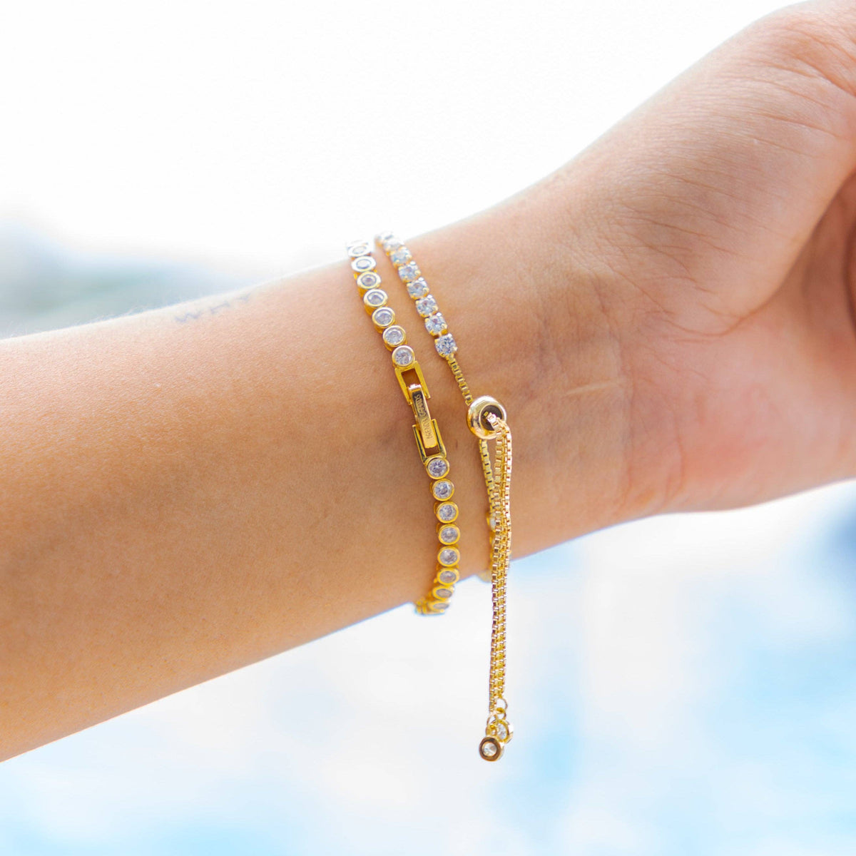 Brenda Grands 18K Gold Pull Tie Silver Tennis Bracelet