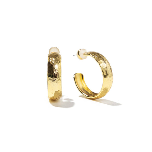Brenda Grands Gold Hammered Thick Hoops