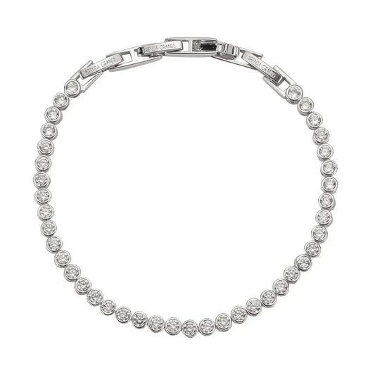 Brenda Grands 18K Gold Round Brilliant Tennis Bracelet in Silver
