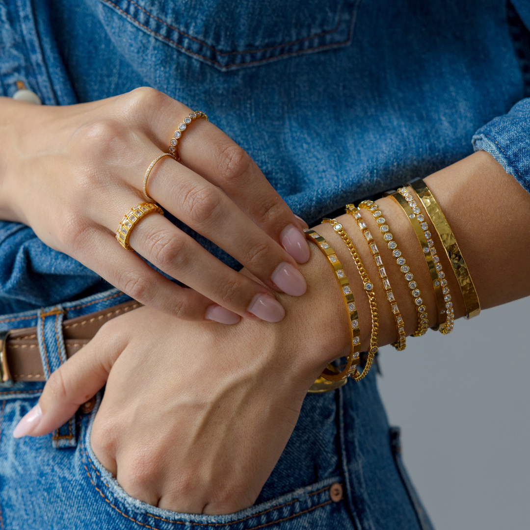 Brenda Grands Waterproof Gold Structured Tennis Bangle