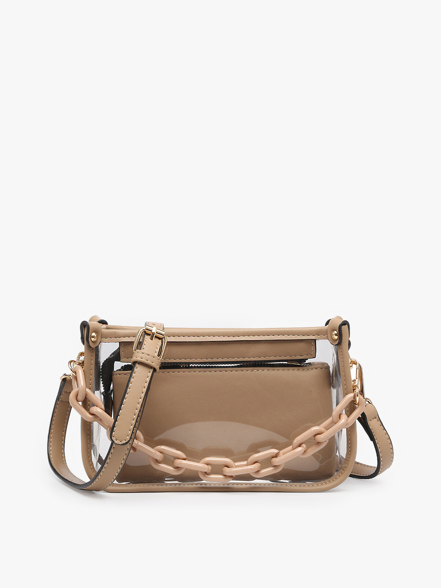 Jessica Stadium Clear Crossbody Purse in Taupe