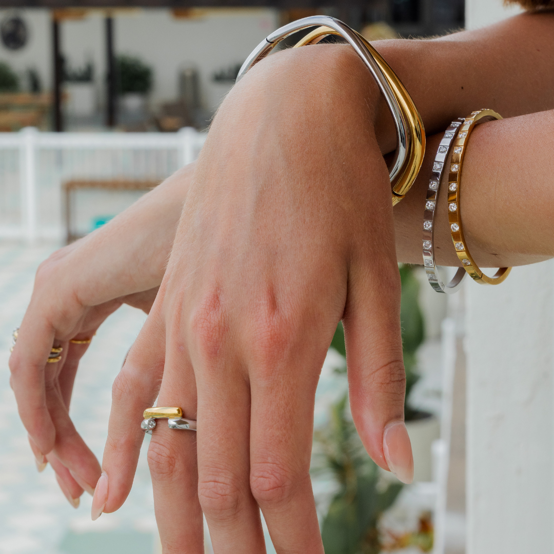 Brenda Grands Waterproof Gold Structured Tennis Bangle