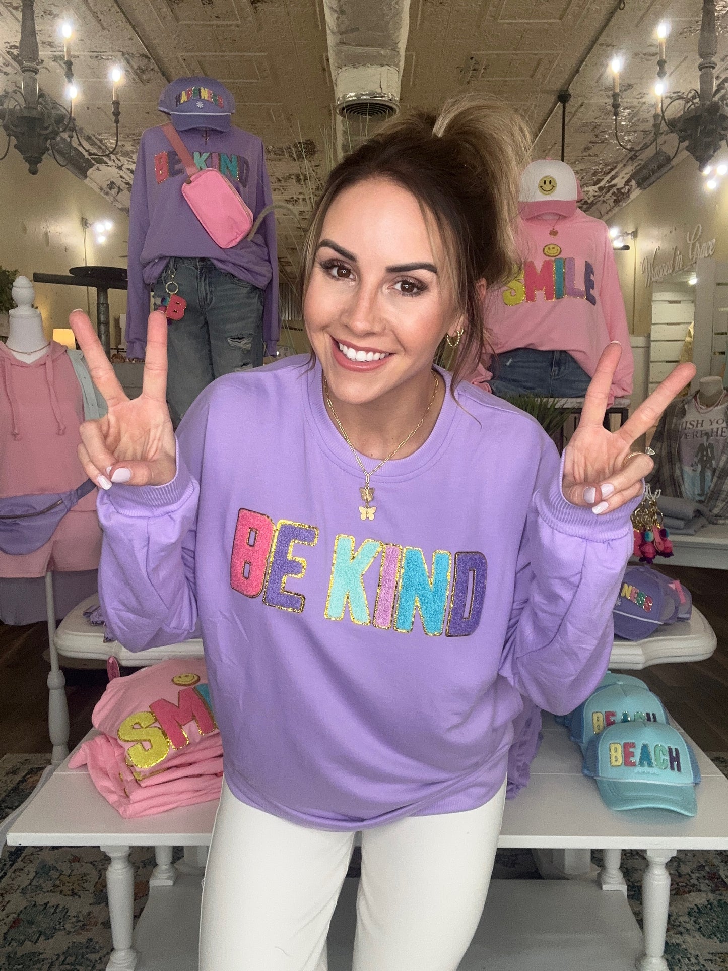 Be Kind Sweatshirt in Bright Lavender extended