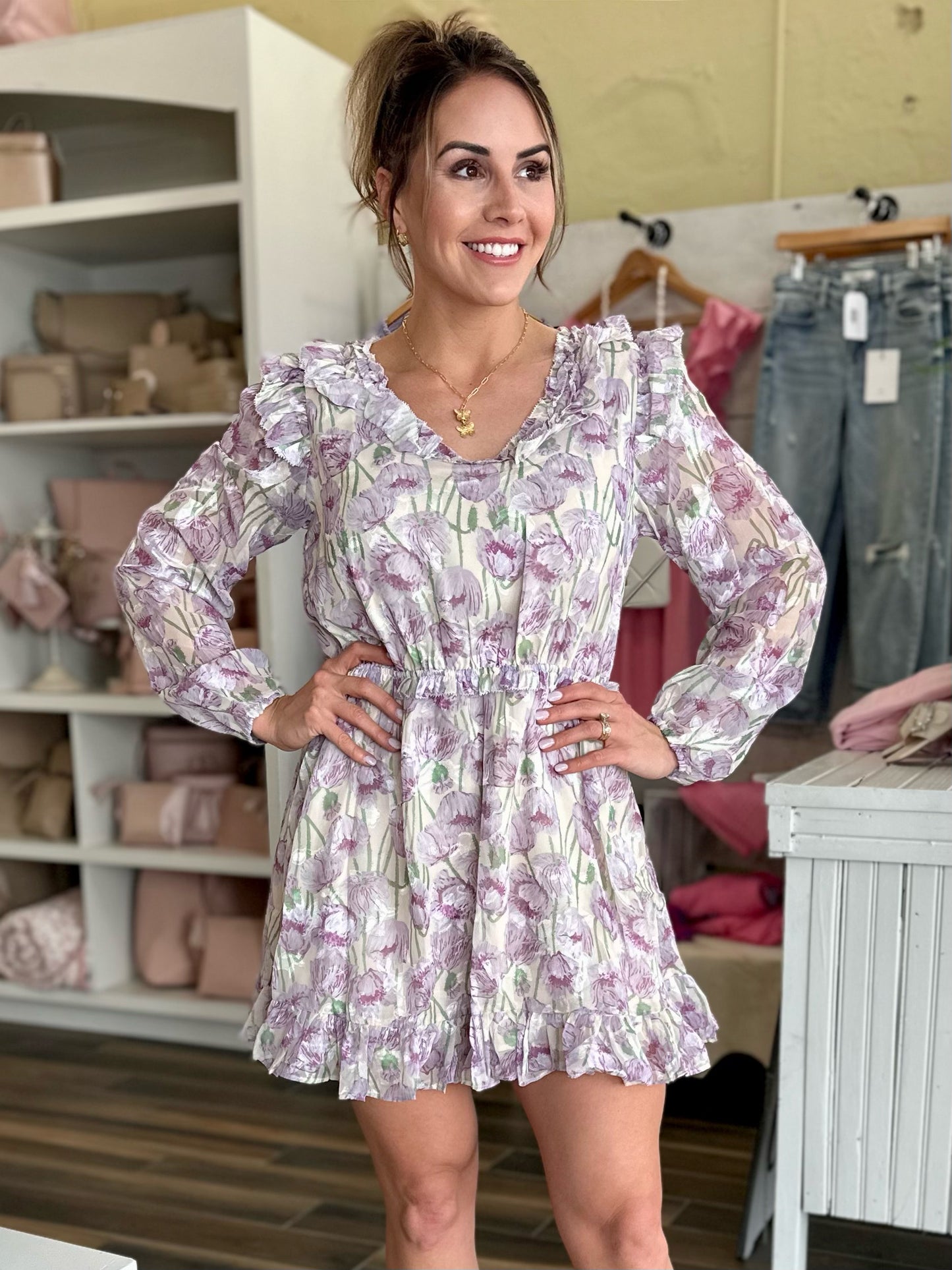 Leah Floral Lavender -Cream Chiffon